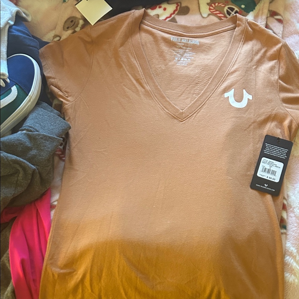 True Religion Camel V-Neck T-Shirt